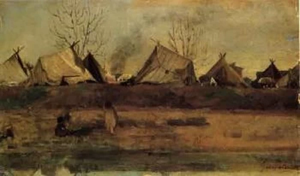 Accampamento di zingari sull'Arno